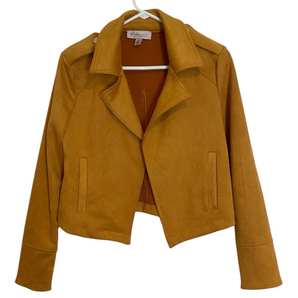 PHILOSOPHY Mustard Yellow Faux Leather Moto Jacket Size S Cropped Fall Layer